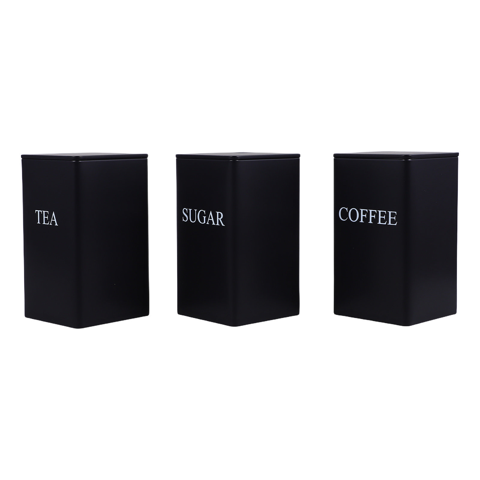 Coffee Tea Sugar Canisters - 3Pcs Airtight Metal Kitchen Canisters Square