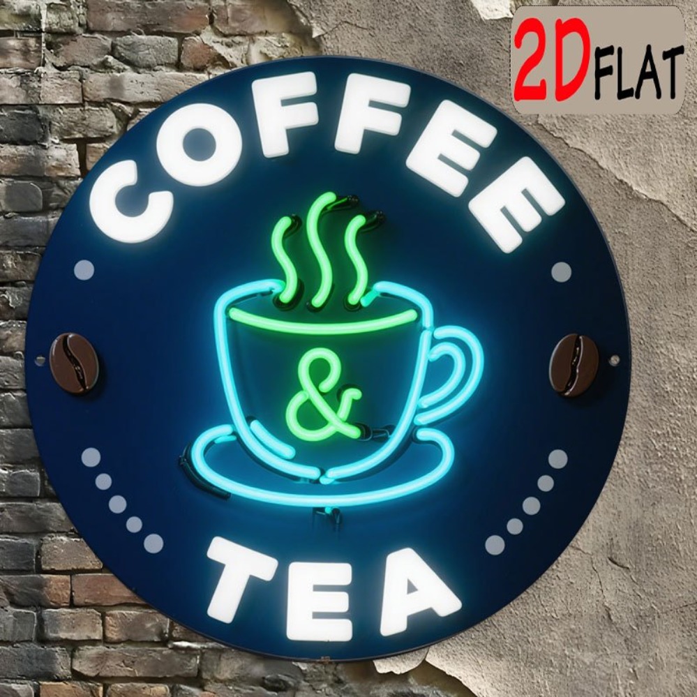 Coffee Tea Neon Sign - Round Metal Tin Sign Coffee &