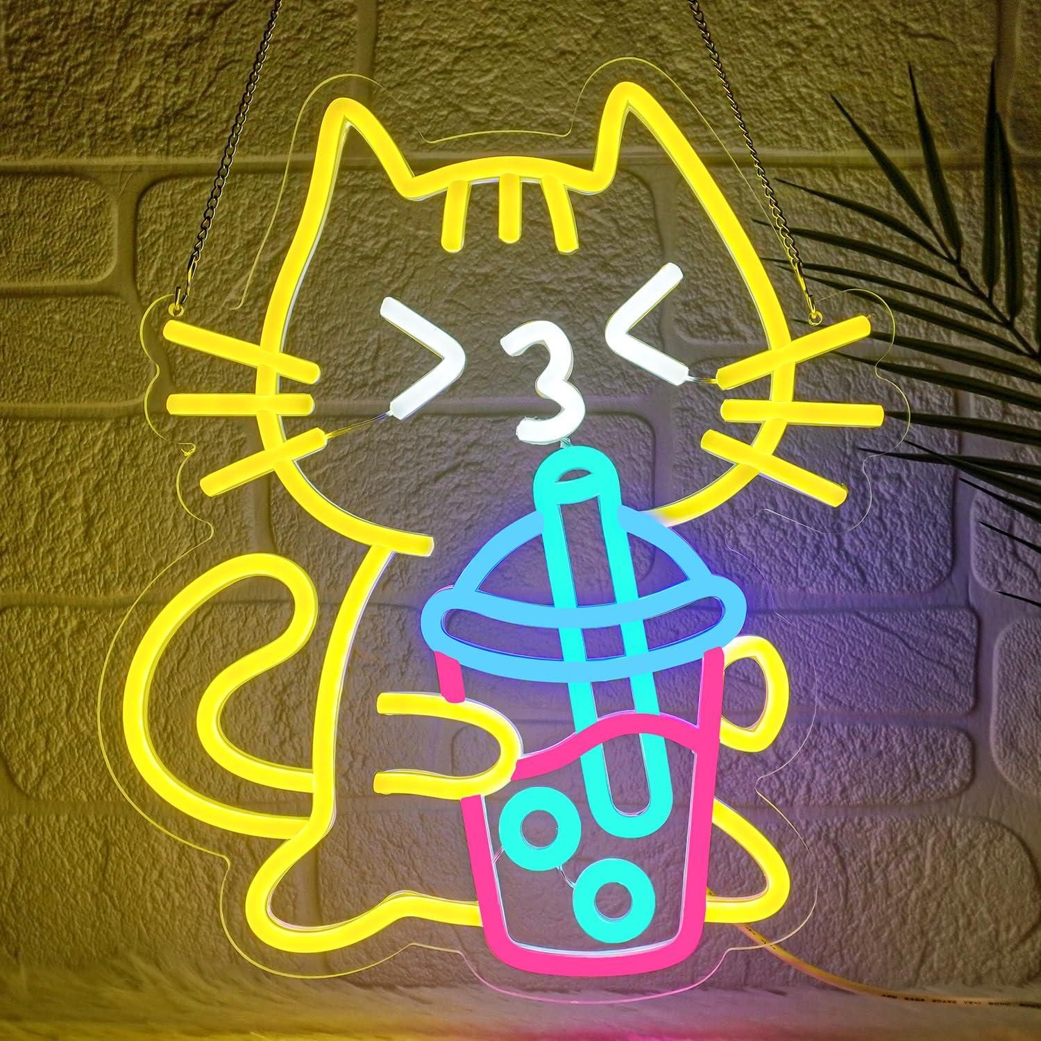 Cat Boba Tea Neon Sign Cute An - Coffee Tea Neon Sign recension och pris