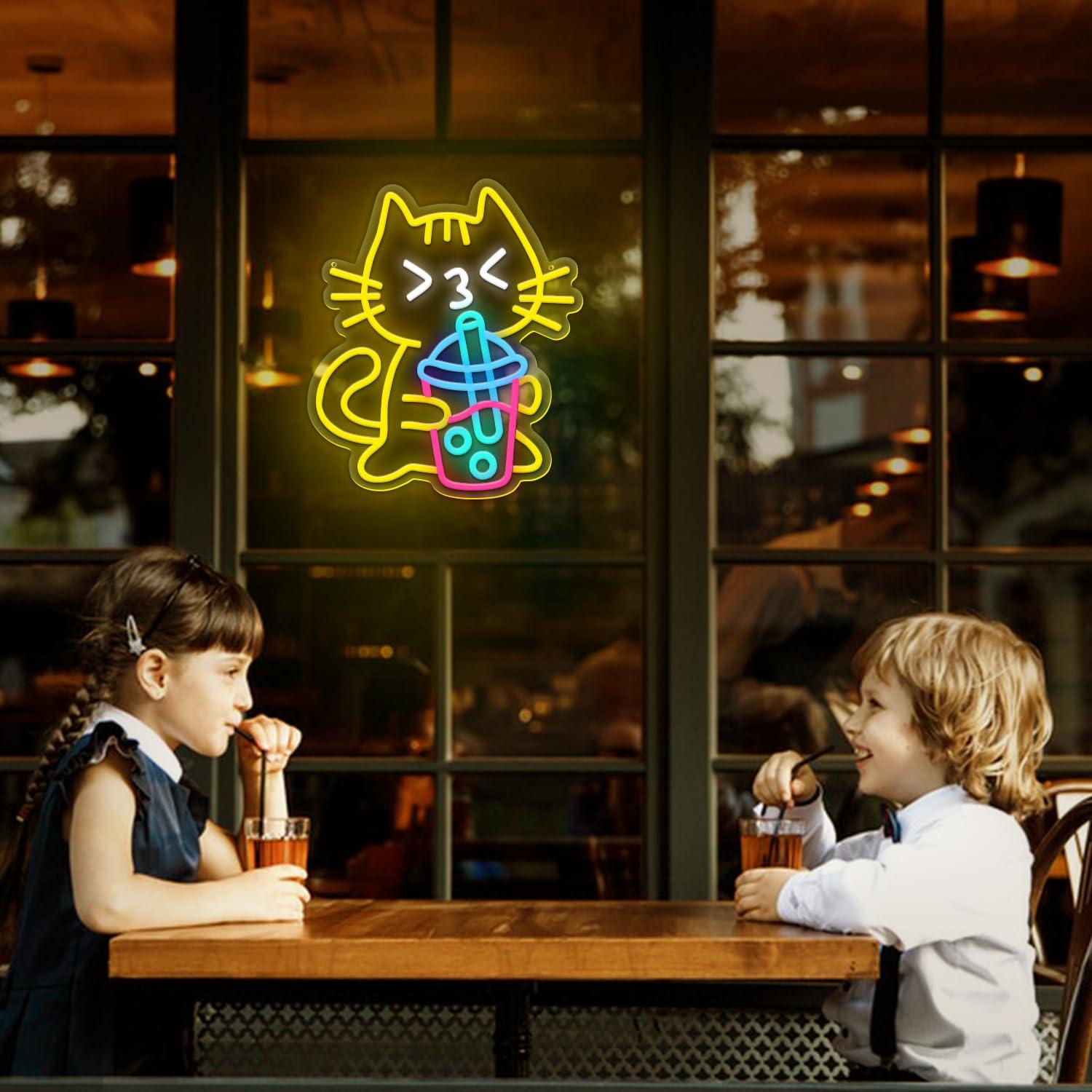 Cat Boba Tea Neon Sign Cute An - Coffee Tea Neon Sign recension och pris