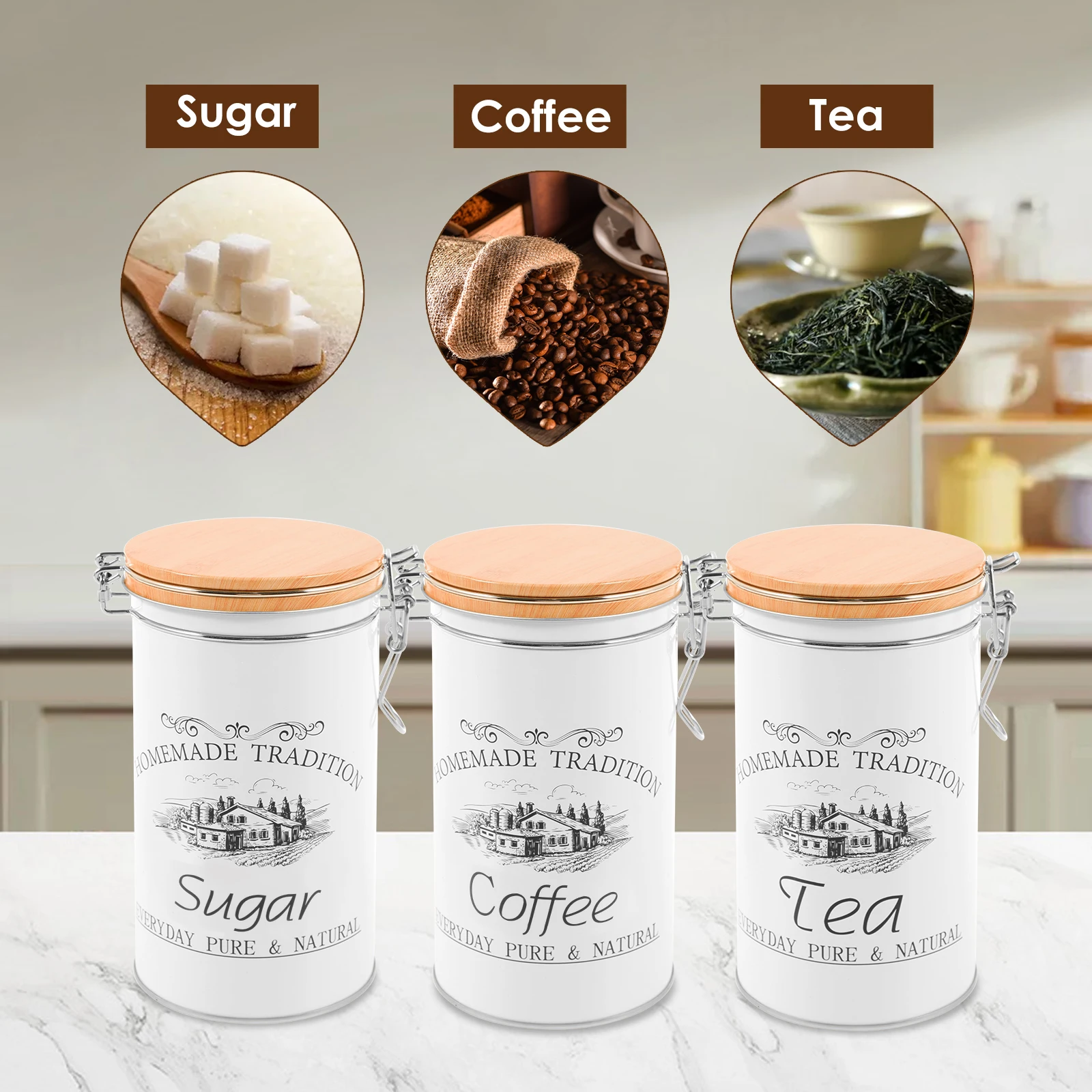 3Pcs/Set Tea Coffee Sugar Cani - Coffee Tea Sugar Canisters recension och pris
