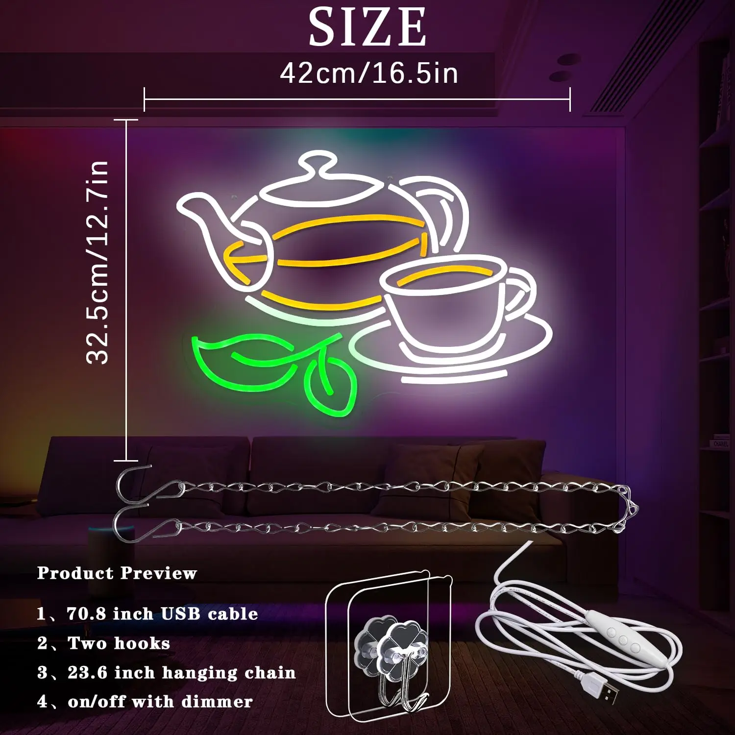 Tea Neon Sign Tea Pot Light Dr - Coffee Tea Plantation recension och pris