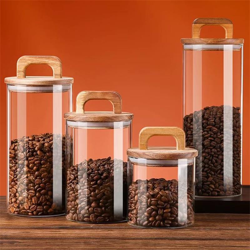 Clear Glass Jar with Bamboo Li - Coffee Tea Sugar Canisters recension och pris