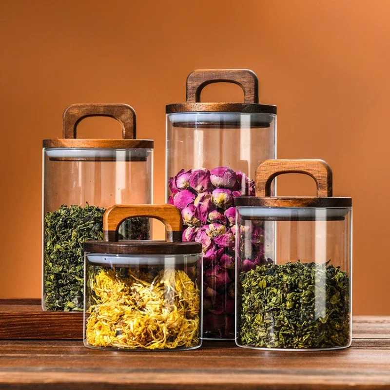 Clear Glass Jar with Bamboo Li - Coffee Tea Sugar Canisters recension och pris