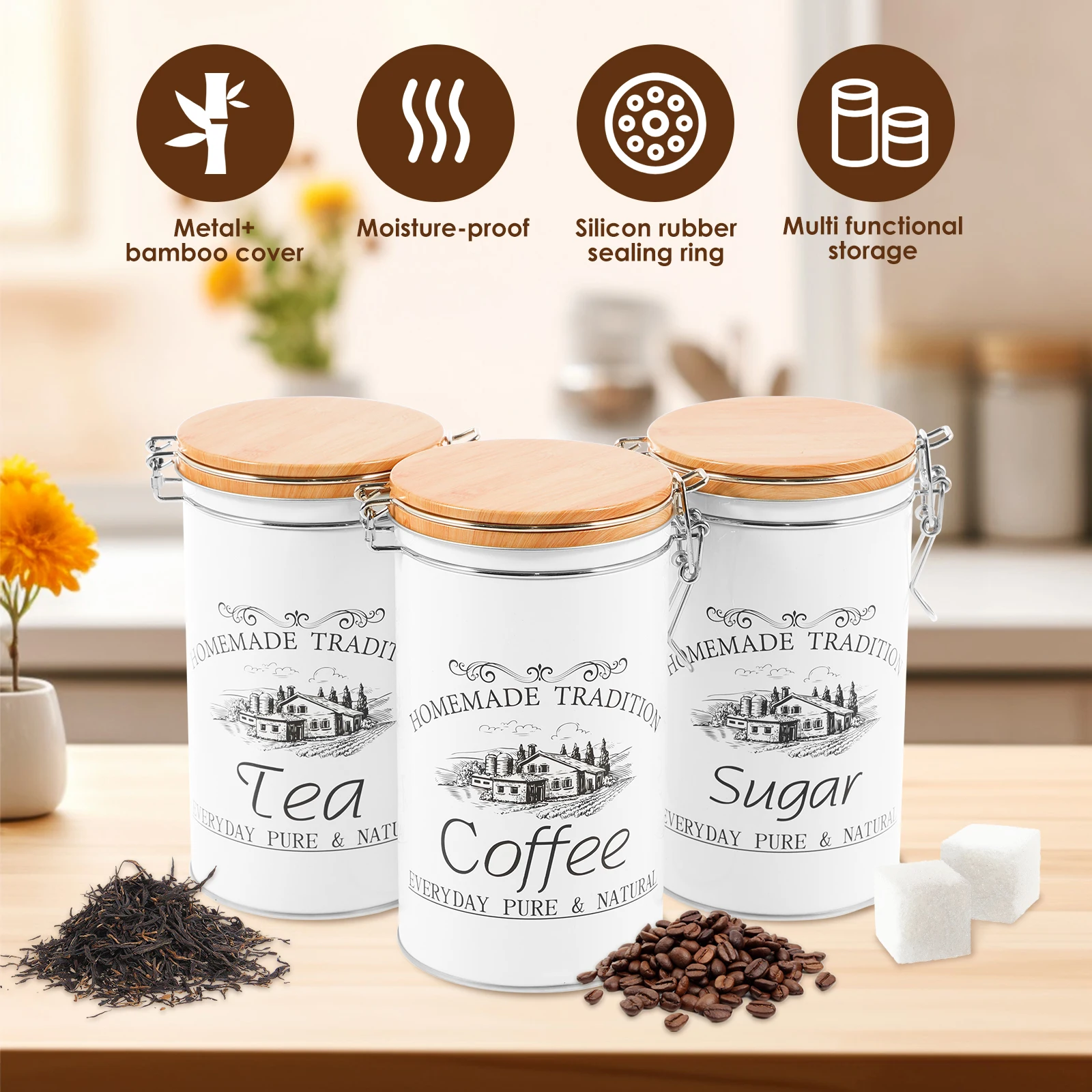 3Pcs/Set Tea Coffee Sugar Cani - Coffee Tea Sugar Canisters recension och pris