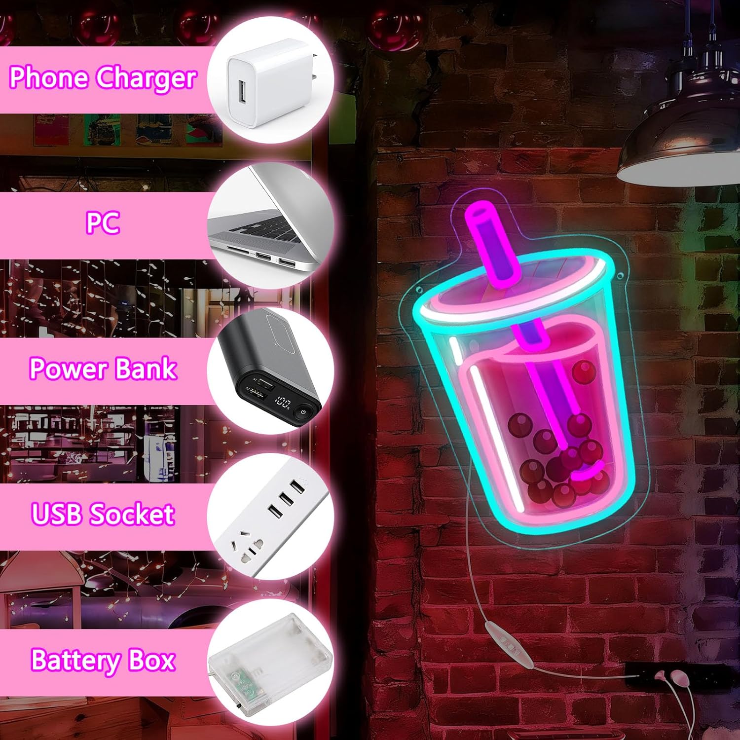 Bubble Tea Neon Sign USB Power - Coffee Tea Neon Sign recension och pris